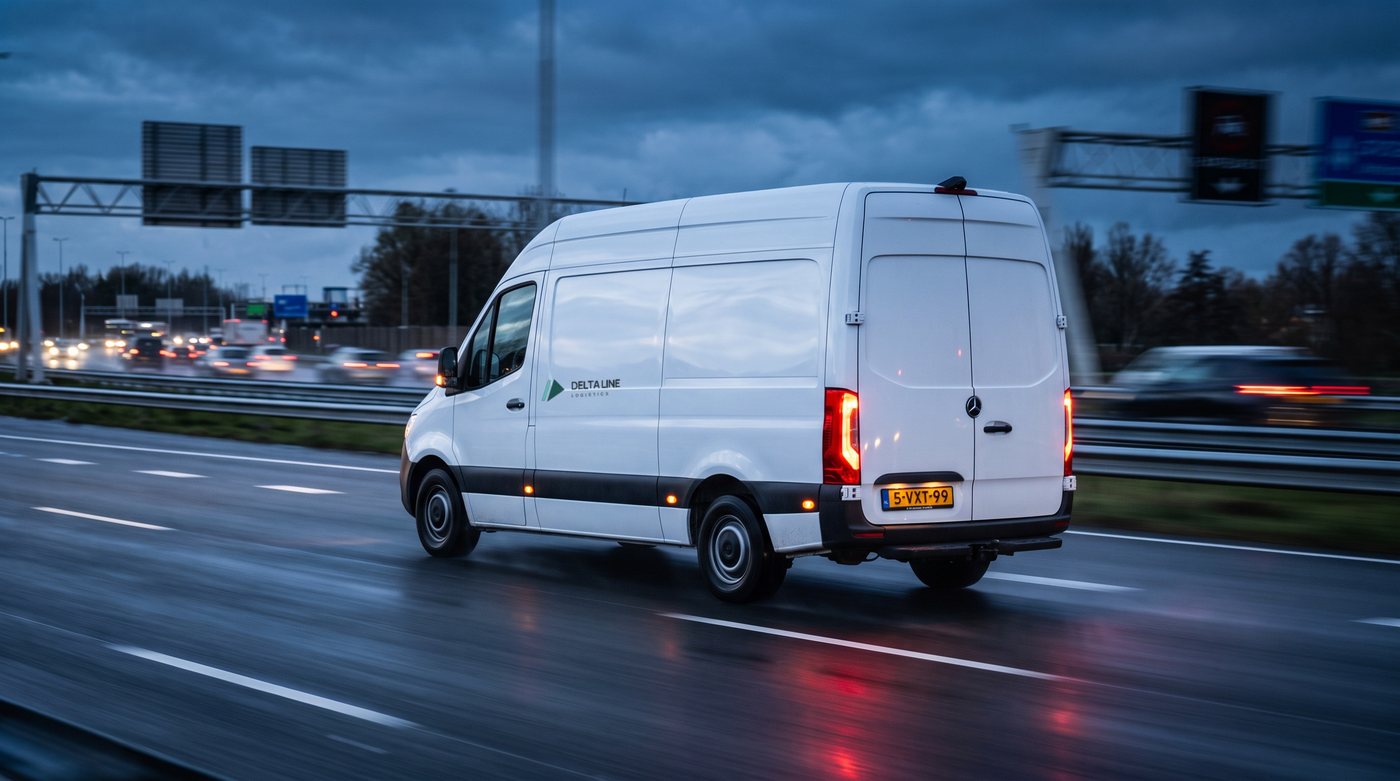 Bestelbus van Delta Line op de snelweg